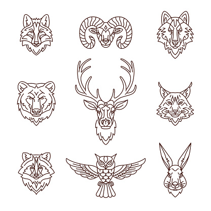 Animal icons in trendy linear style. Vector illustration.