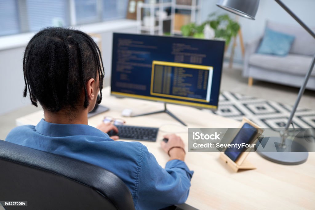 Man Writing Computer Black Young Man Writing Code While Studying Computer Programming At ...