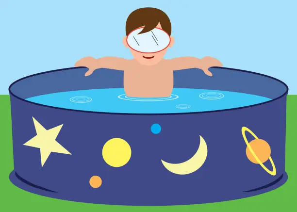 Vector illustration of Kid Enjoying Swimming Pool