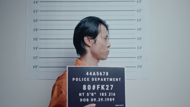 Mugshot of Asian Criminal with Sign