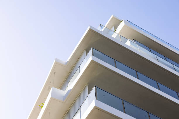 istock Closeup new, modern apartment building, background with copy space 1482275180