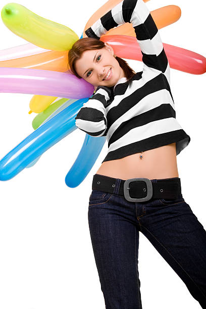 girl with baloons stock photo