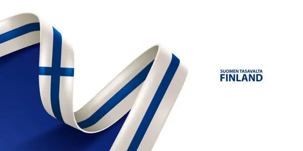 Vector illustration of Finland Ribbon Flag