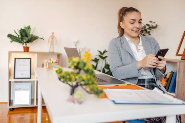 istock Young businesswoman working in the office 1482283129