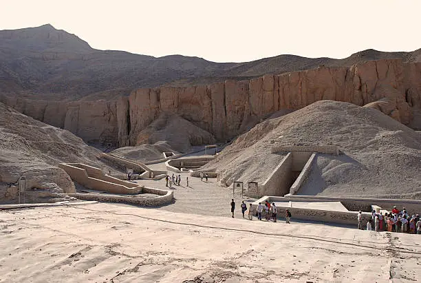 Pano view of the Valley of Kings, showing the tomb of Tuthankhamun, Egypt