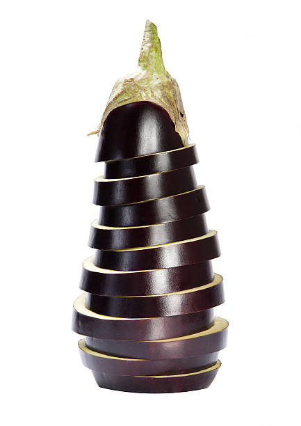 Sliced eggplant on  white background stock photo