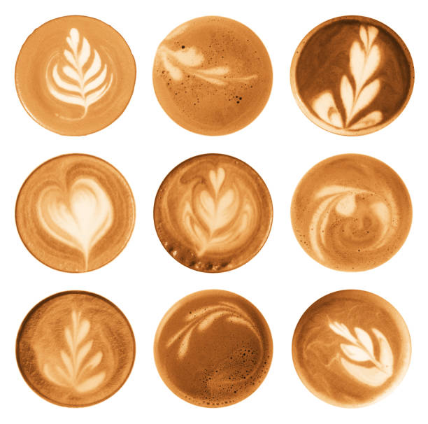istock Latte art. Many coffee drinks on white background, top view 1482284706