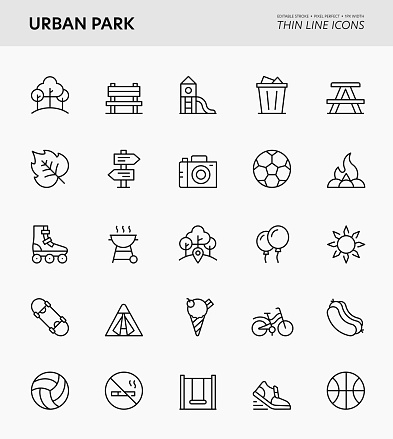 Urban Park Editable Stroke Thin Line Icons