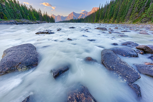 Mountain views along the Athabasca River in Jasper National Park