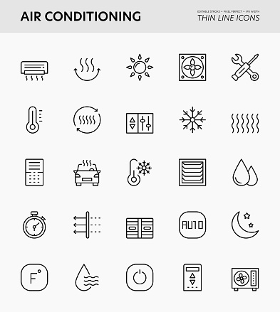 Air Conditioning Editable Stroke Thin Line Icons