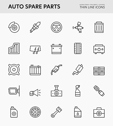 Auto Spare Parts Editable Stroke Thin Line Icons