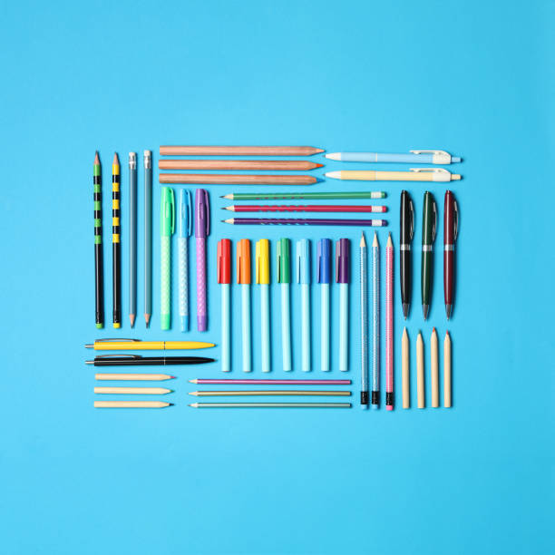 istock Different stationery on light blue background, flat lay. Back to school 1482285910