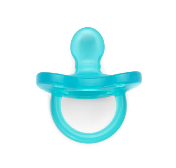 istock One turquoise baby pacifier isolated on white, top view 1482285987