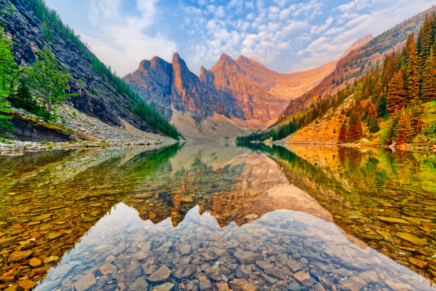 parco nazionale di banff in alberta canada - lake louise national park landscape forest foto e immagini stock