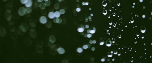 istock Atmospheric minimal monochrome backdrop with rain droplets on glass. Wet window with rainy drops and dirt spots closeup. Blurry minimalist background of dirty window glass with raindrops close up. 1482289621