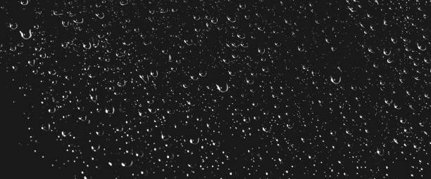 istock Atmospheric minimal grayscale backdrop with rain droplets on glass. Wet window with rainy drops and dirt spots closeup. Blurry minimalist monochrome background of dirty window glass with raindrops. 1482289639