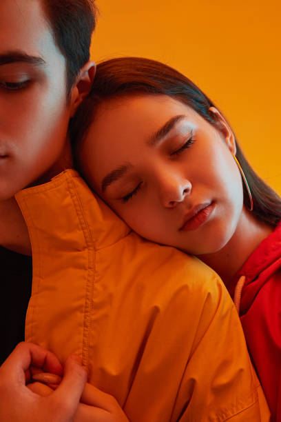istock Tender young couple hugging in studio 1482291145