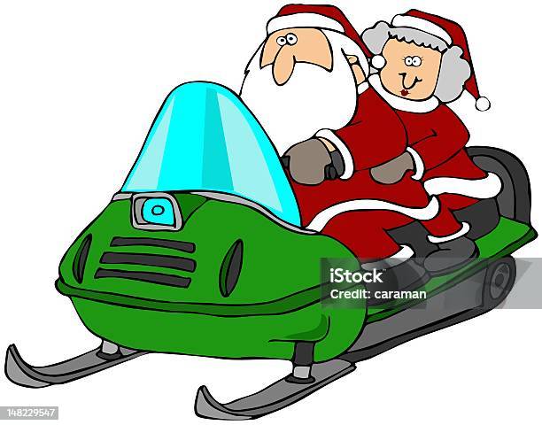 Corrida De Snowmobile - Arte vetorial de stock e mais imagens de Pai Natal - Pai Natal, Mota de neve, Adulto