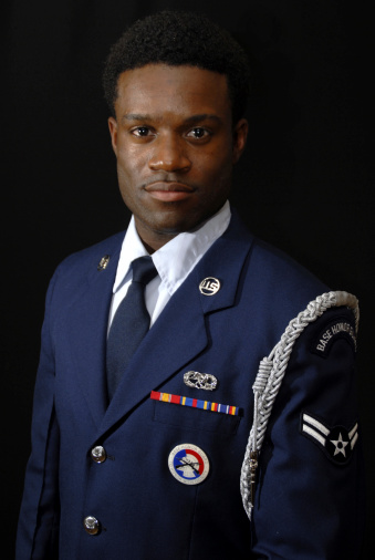 African American man in Air Force uniform on a black background