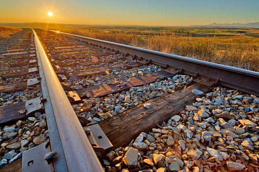 Rail line in rural Alberta Canada