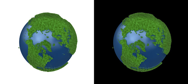Green Earth North Pole illustration with the continents mapped in 3D grass and the isolation path included in the file.