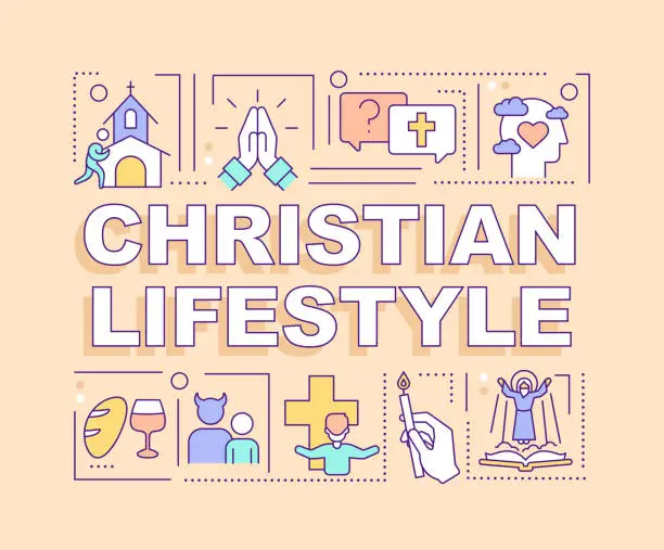 Vector illustration of Christian lifestyle word concepts yellow banner