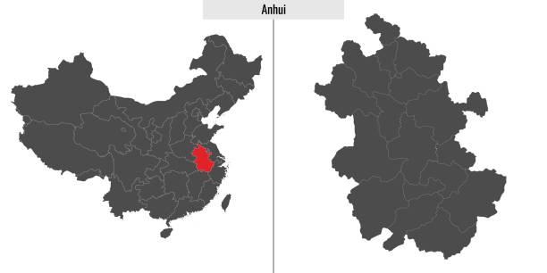 ÐÑÐ½Ð¾Ð²Ð½ÑÐµ RGB map of Anhui  province of China and location on Chinese map anhui province stock illustrations