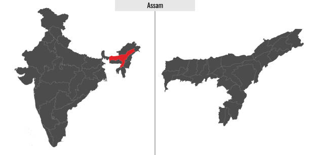 ÐÑÐ½Ð¾Ð²Ð½ÑÐµ RGB map of Assam state of India and location on Indian map assam stock illustrations