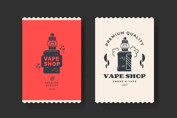 illustrazioni stock, clip art, cartoni animati e icone di tendenza di emblema vintage vape shop. insegne del negozio di svapo. - fumo di sigaretta elettronica