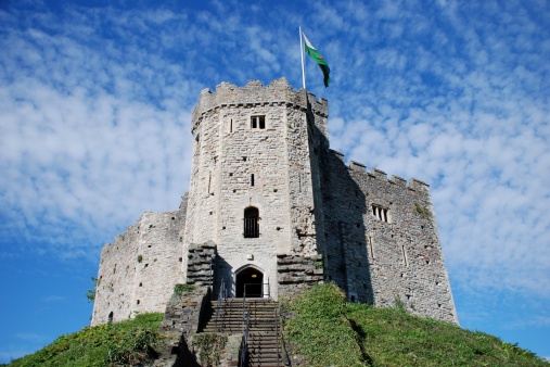 Caernarfon Castle, Gwynedd, Wales, UK - Caernarfon Castle in North West Wales on then banks of Afon Seiont. Built in 1330 it is now a Unesco World Heritage site.