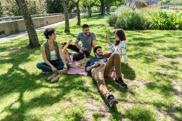 istock Friends at a picnic in a public park 1482306016