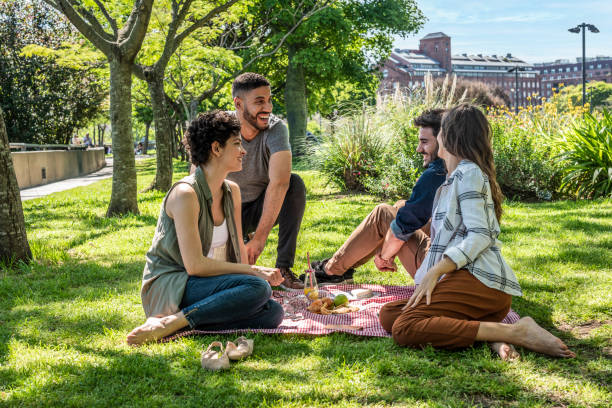 istock Friends at a picnic in a public park 1482307015