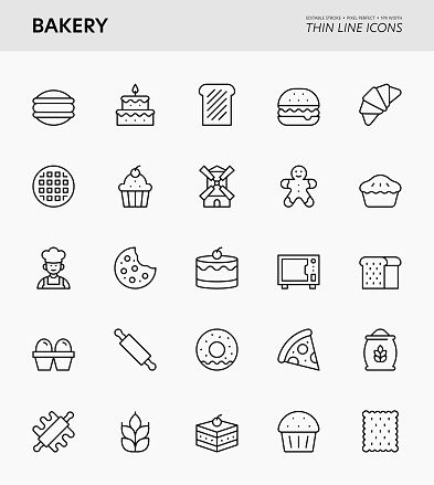 Bakery Editable Stroke Thin Line Icons