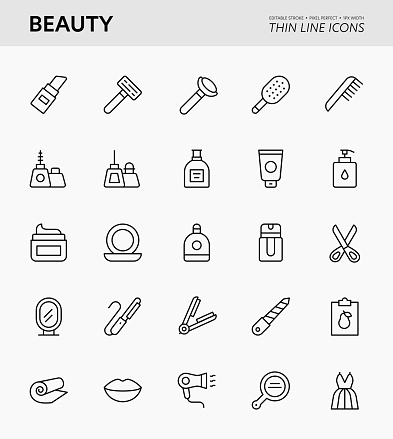 Beauty Editable Stroke Thin Line Icons