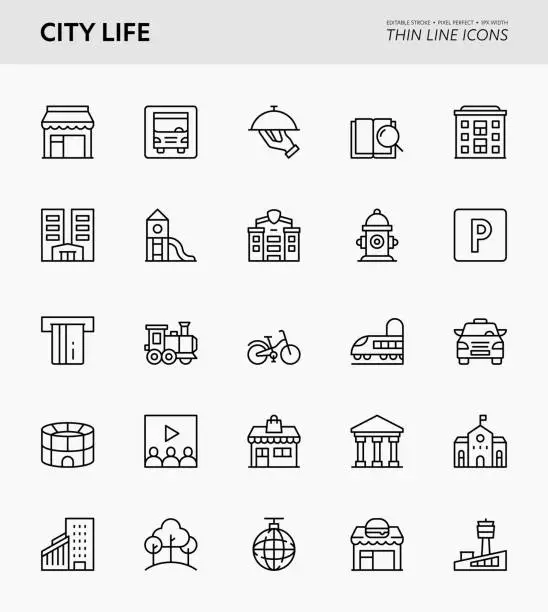 Vector illustration of City Life Editable Stroke Icons