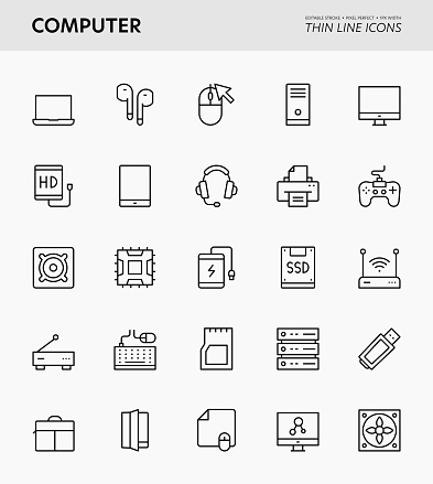 Computer Editable Stroke Thin Line Icons