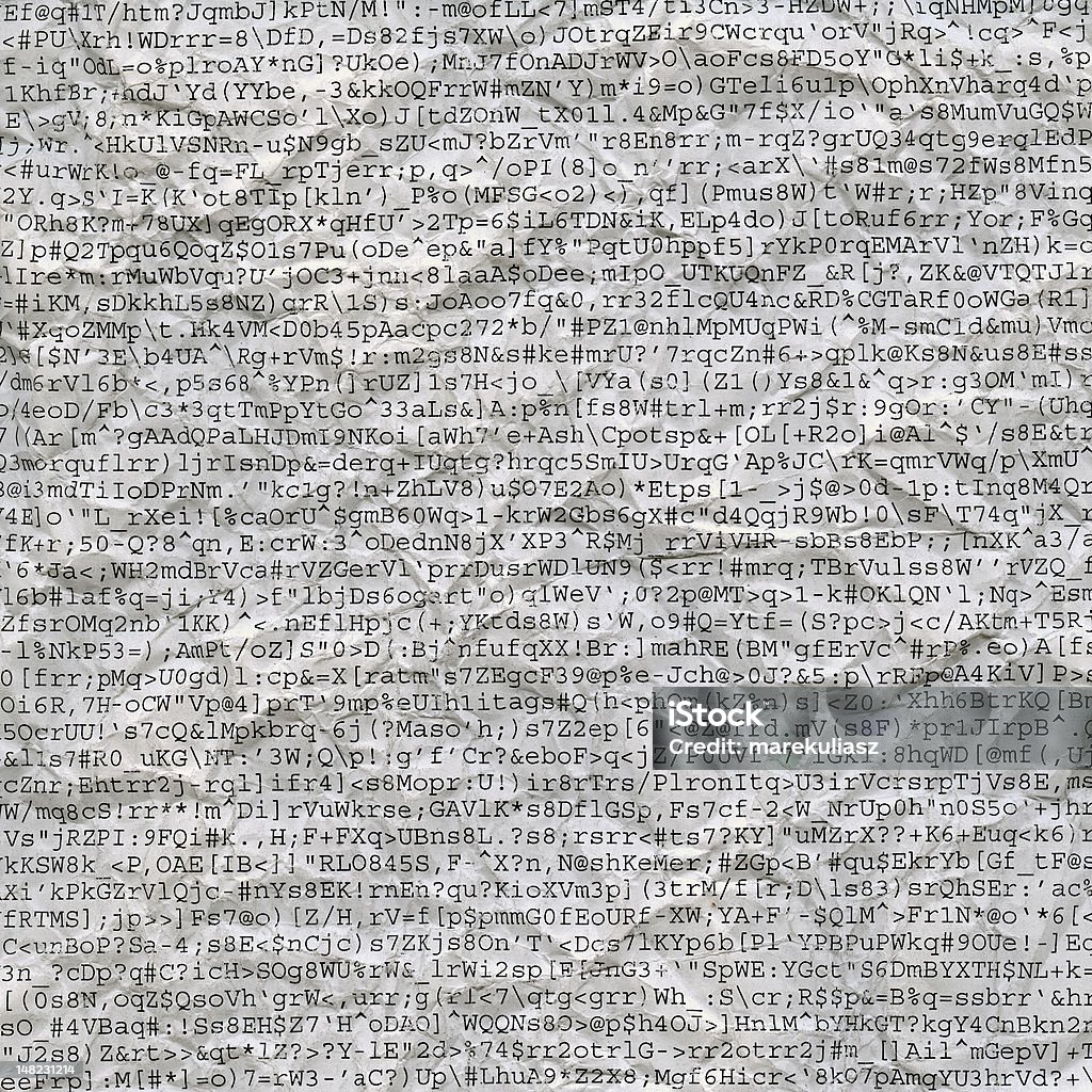 computer gibberish printout on crumpled paper text without sense produced by a faulty software or user mistake - computer gibberish printout on white crumpled paper Alphabet Stock Photo