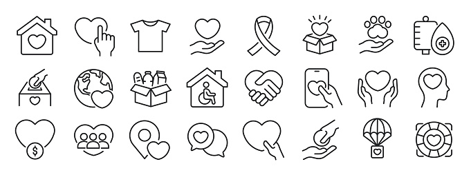 Charity thin line icons. Editable stroke. For website marketing design, logo, app, template, ui, etc. Vector illustration.