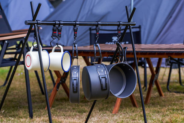 istock Various tableware, kettles and utensils for outdoor camping 1482314642
