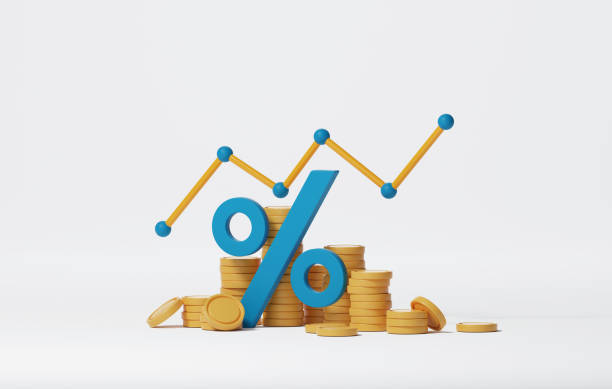 istock Percentage icon on stack of coins on white background. 1482316414
