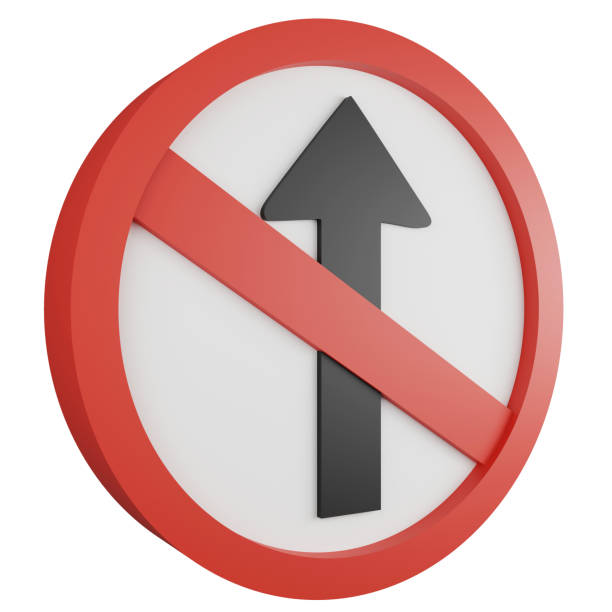 3D render no passing sign icon isolated on white background, red mandatory sign