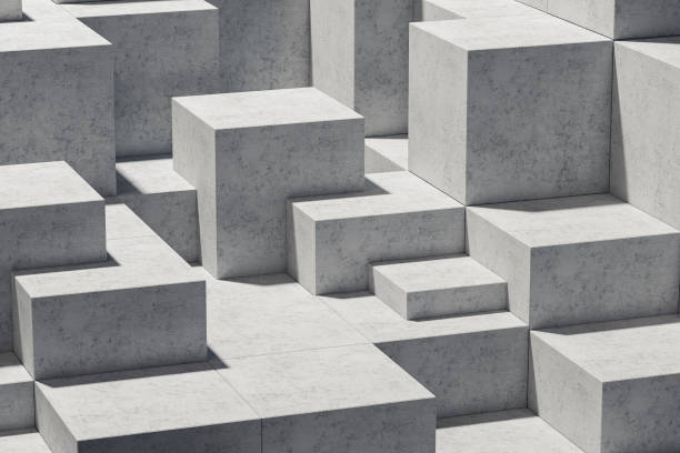istock Podium with concrete cubes for branding and packaging presentation. Minimalist design composition with stone cubes. Natural beauty concrete pedestal in sunlight. Cosmetic and fashion. 3d render. 1482319092
