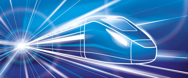 istock Outline train in motion, locomotive move, neon glow lights, dynamic transportation illustration, vector lines design art 1482320360
