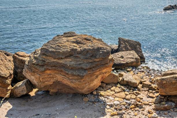 istock Large boulders of shell rock on the seashore 1482323179