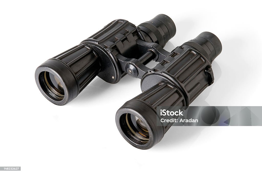 Big binoculars Old style big black army binoculars isolated on white Binoculars Stock Photo