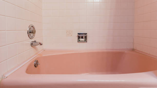 istock Vintage Pink Bathtub and Shower 1482326293