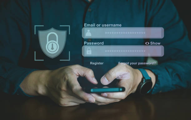 istock Concept of security data network, Prevent online identity theft, user and password login on visual screen, data security protection. 1482326551