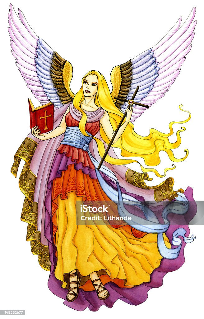 Angel com a Bíblia e atravesse-Pintura em Aquarela - Ilustração de Adulto royalty-free
