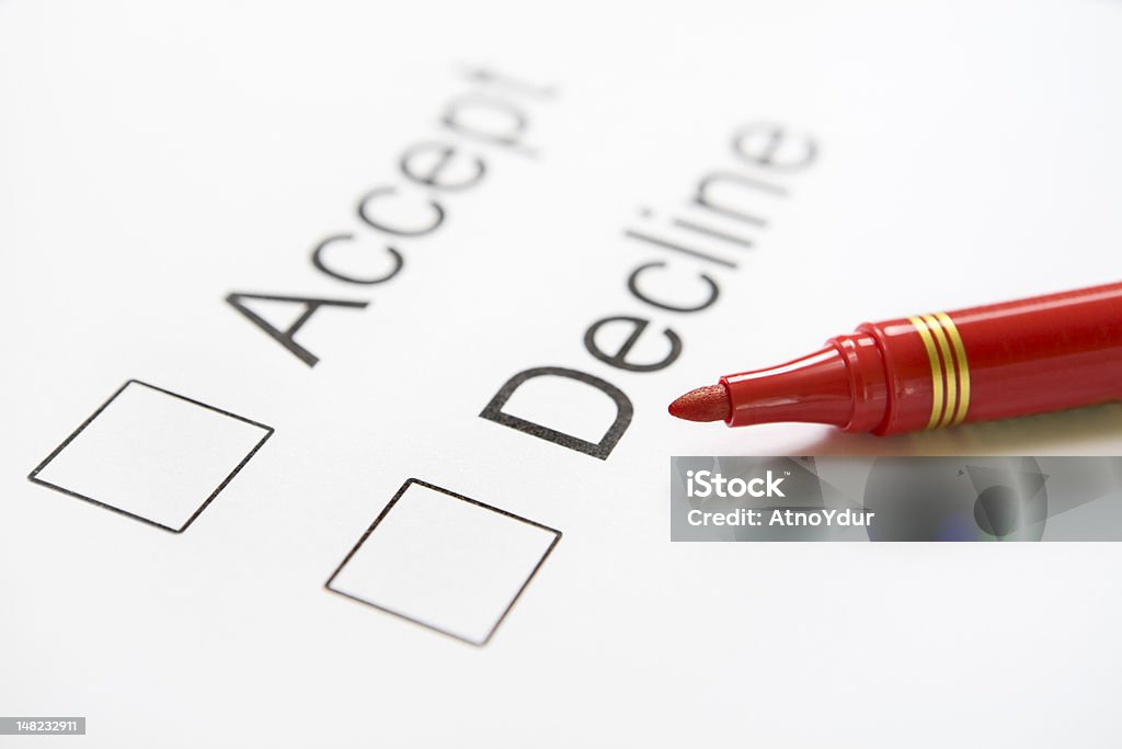 Approval choice Accept and Decline checklist still unmarked. There is soft vignetting around the image. Agreement Stock Photo