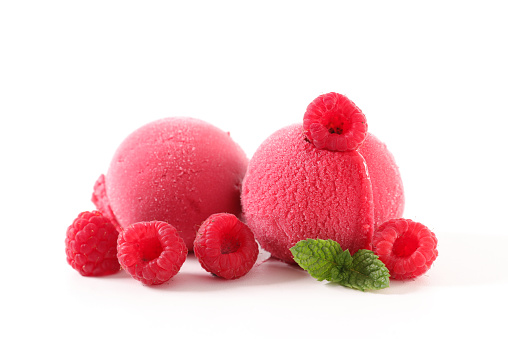 raspberry ice cream isolated on white background
